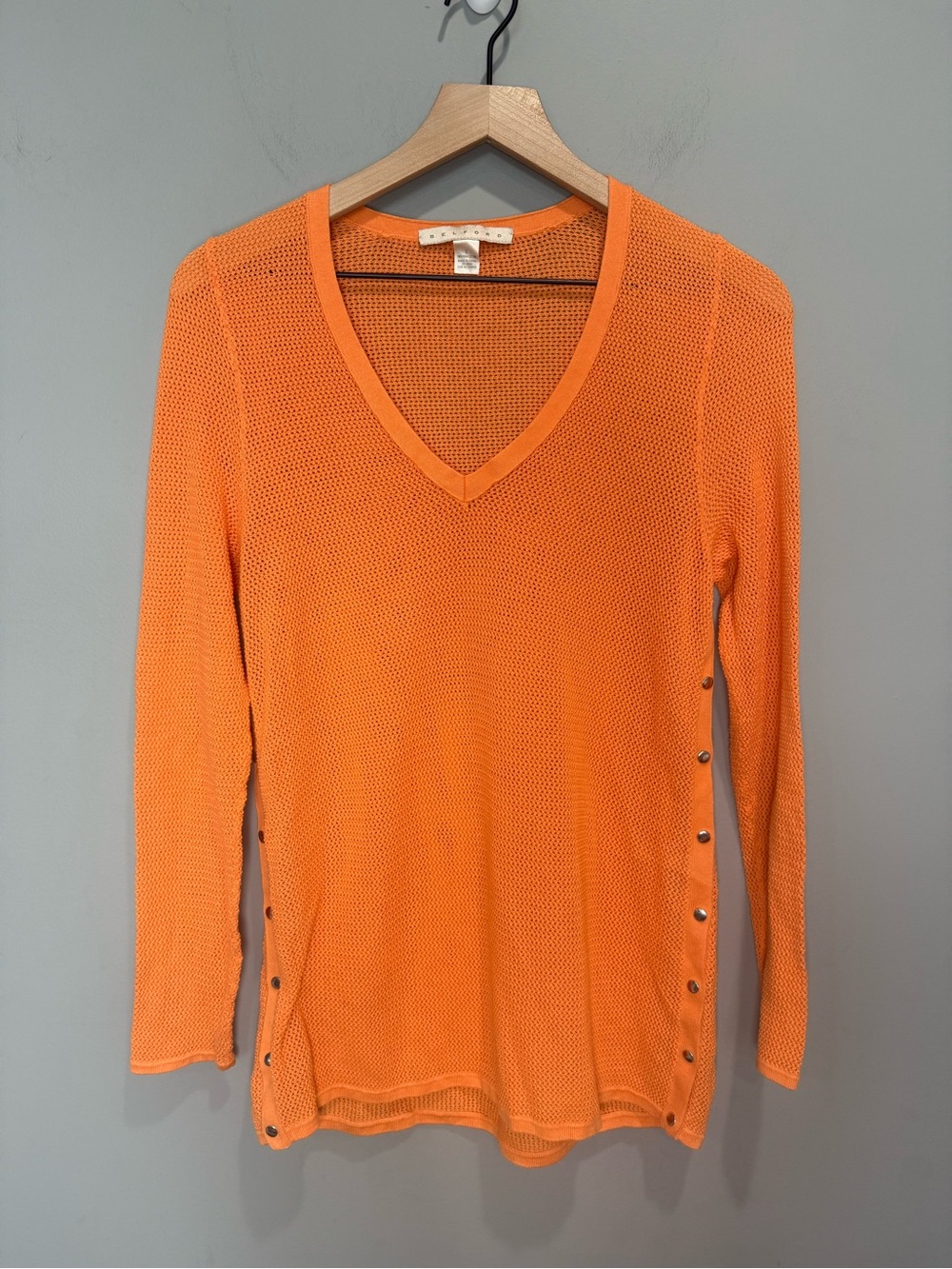 Belford 100% Pima Cotton Mesh Knit V-Neck‎ Sweater L Orange